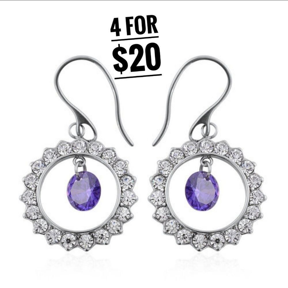 4 For $20 Earrings Purple Austrian Crystal Dangle